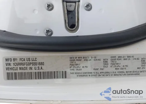 2023 Ram 1500 Classic Tradesman 4X2 6'4 Box from USA, damaged, VIN 1C6RR6FG0PS551880